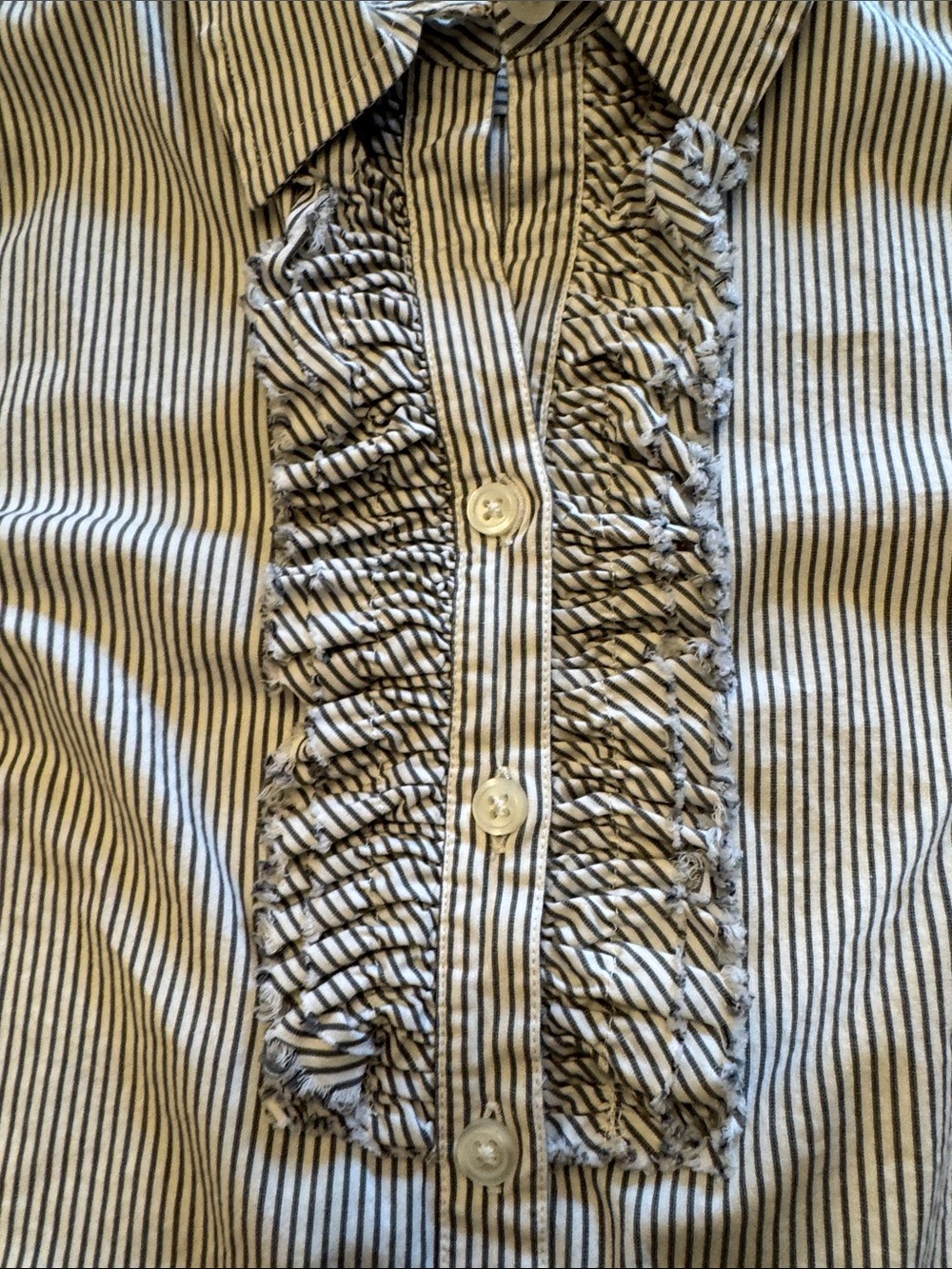 Banana Republic Women's Blue and White Striped Button-Down with Ruffle Bib - Picture 3 of 5